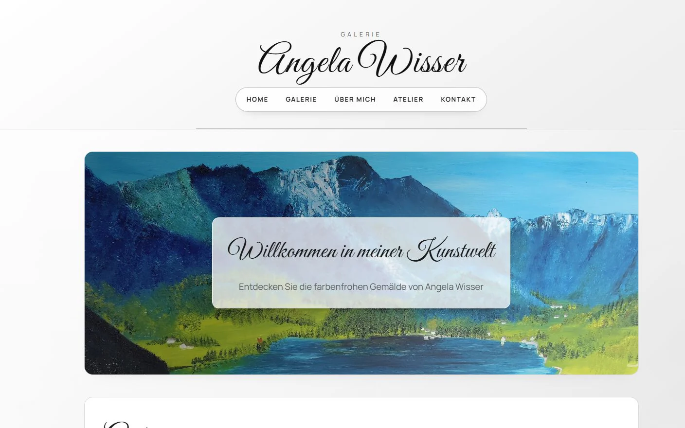 Galerie Angela Wisser website with an editorial artwork collage